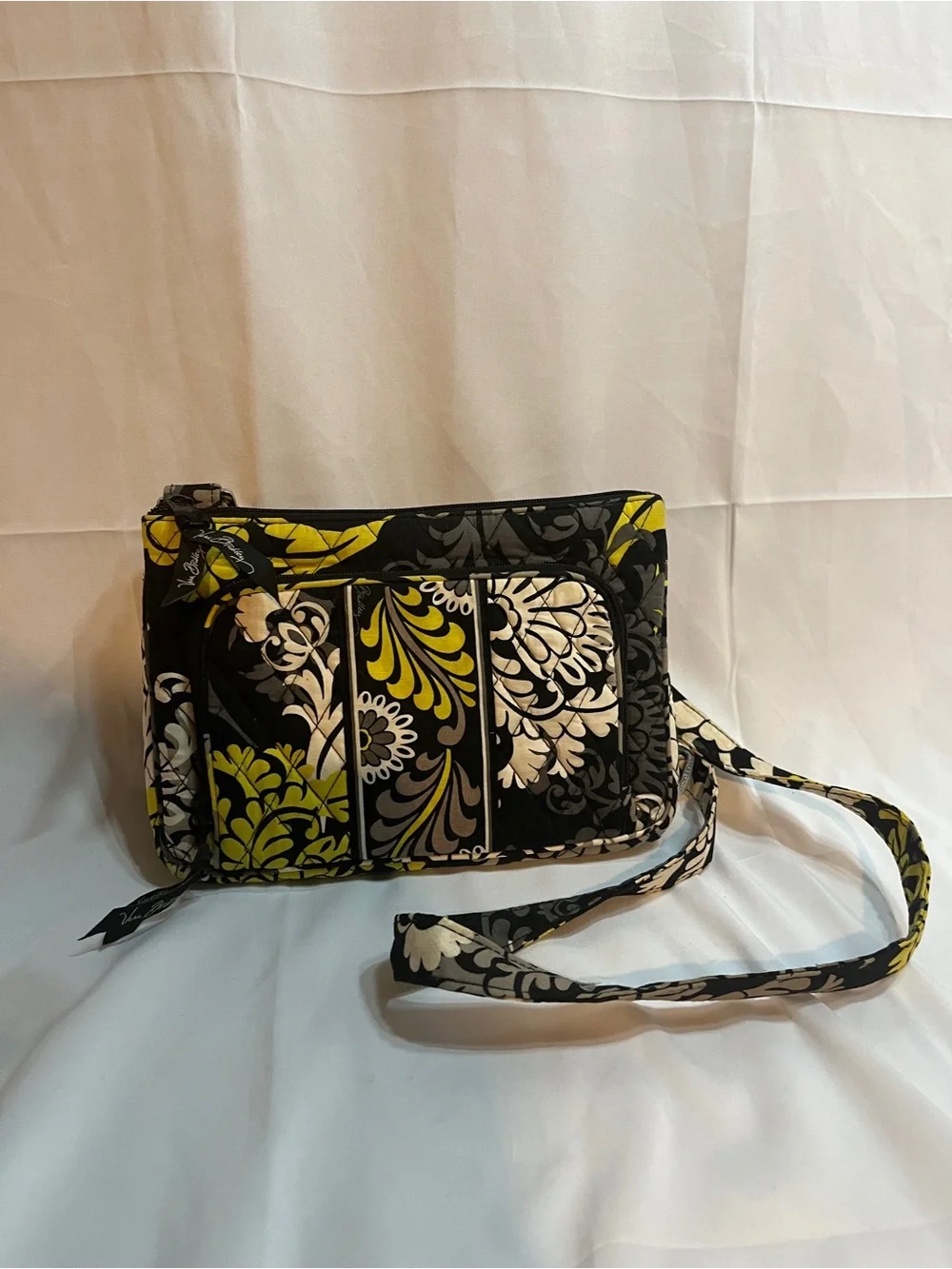 Vera Bradley Black Yellow Cream Quilted Floral Cosmetic Bag
